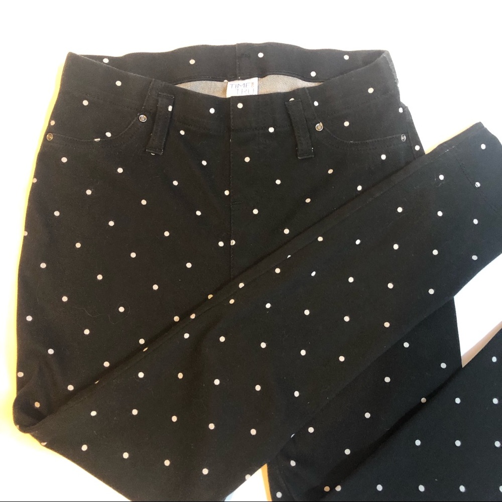 Jean style black polka dot stretch pants sz XS